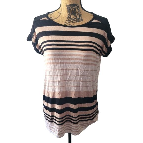 Small Design History tan black & cream striped short sleeve t-shirt - Picture 1 of 2